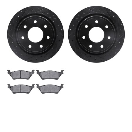 Dynamic Friction Company Rear Brake Rotors-Drilled and Slotted-Black with 3000 Series Ceramic Brake Pads 8302-54207